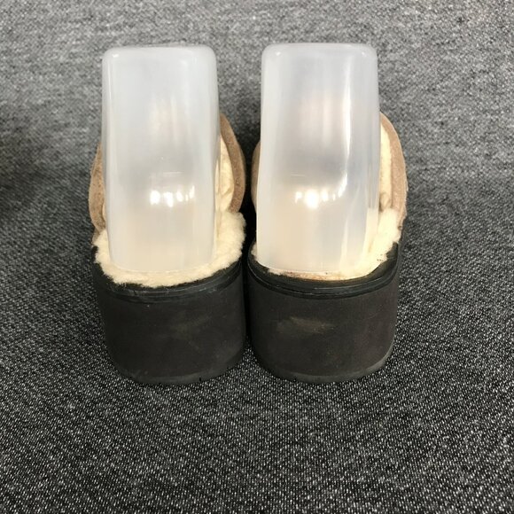 UGG Women's Solvang Tan Suede Slip On Shearling Clogs Chunky Block Heel Size 5 - Picture 4 of 8